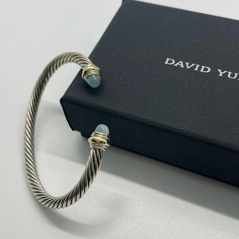 David Yurman 5mm Bracelet with Blue Chalcedony and Gold - Picture 4 of 9